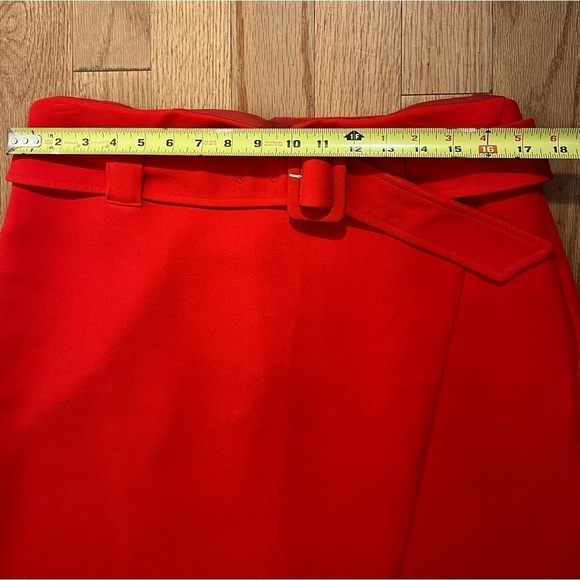 Halogen Daring Bright Red Wrap Midi A-Line Skirt with Large Buckle Belt Size 14 - Picture 9 of 10